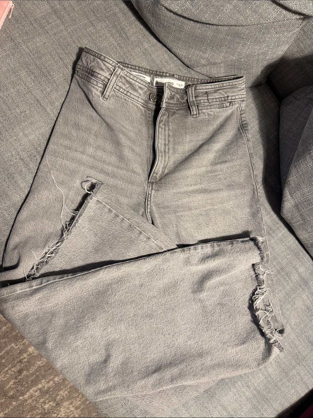 Mango Gray Wide-Leg Distressed Jeans